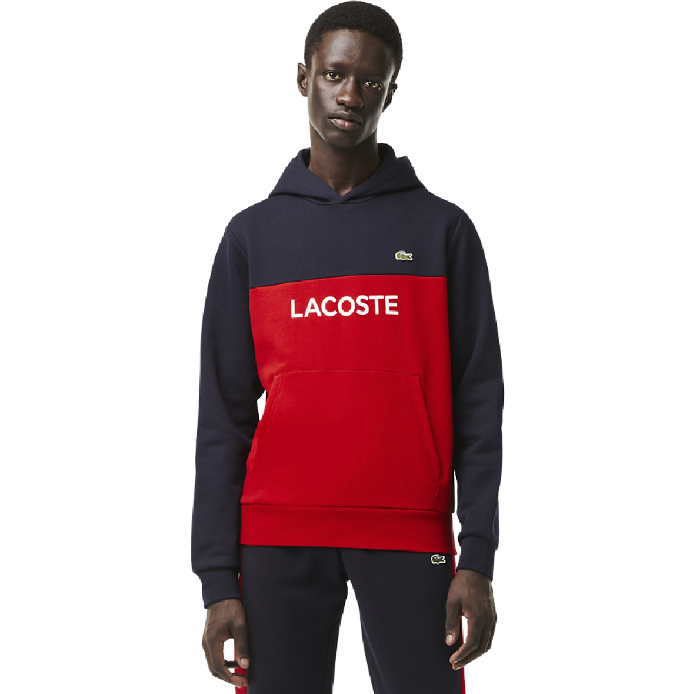 LACOSTE | COLOUR BLOCK LOGO HOODIE ABYSM/RED – DUKE STORE